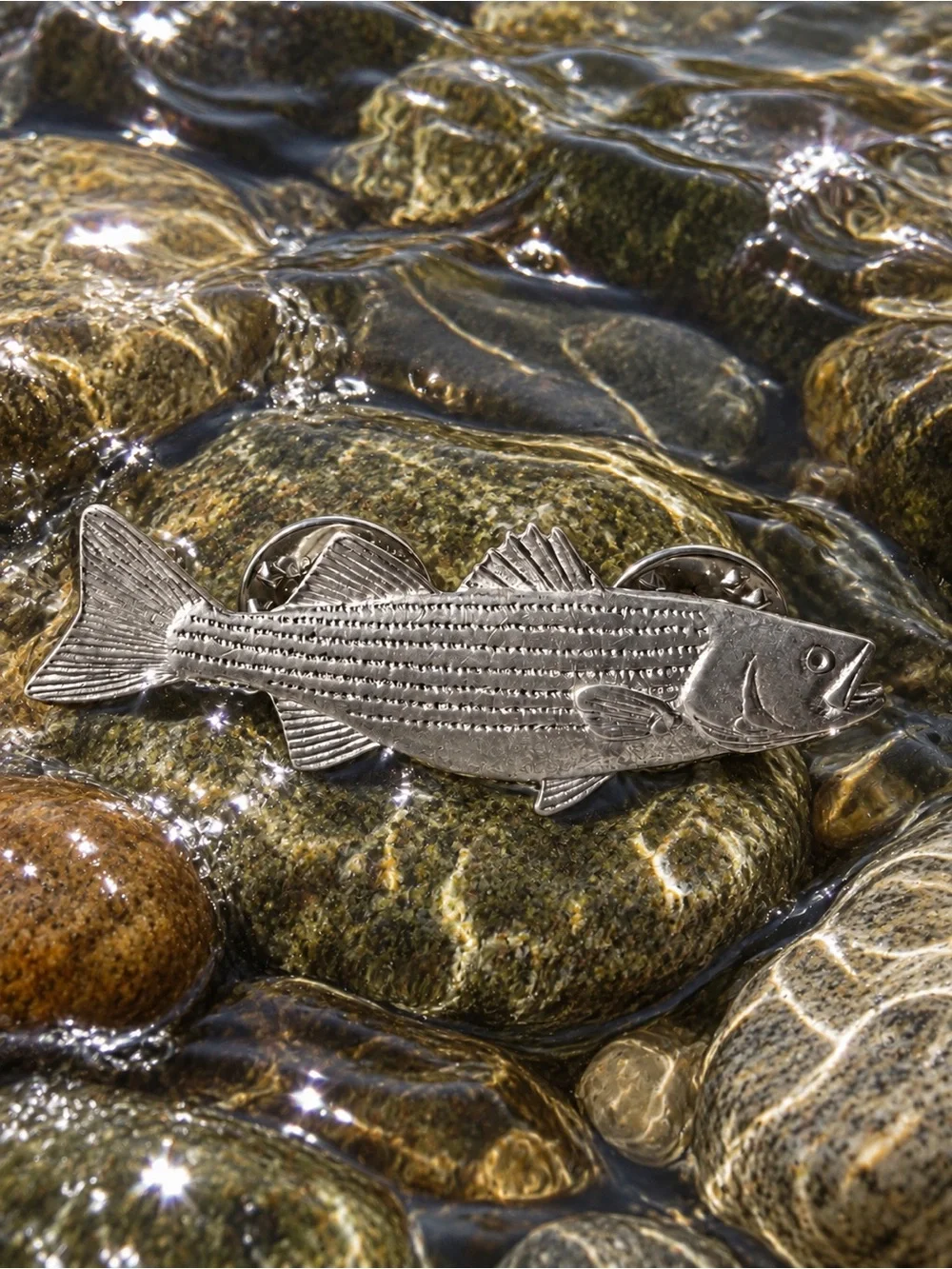 Vintage 1989 GG Harris Fine Pewter Striped Bass Lapel Pin